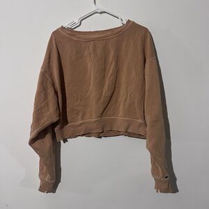 Distressed Free People Tan Cropped Sweatshirt Size Small Boho Pullover Crewneck